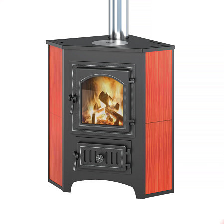 Печь-Камин ВЕЗУВИЙ ПК-01 (220) угловой красн. с конфоркой 9 кВт (150 м3) Ø 115мм 